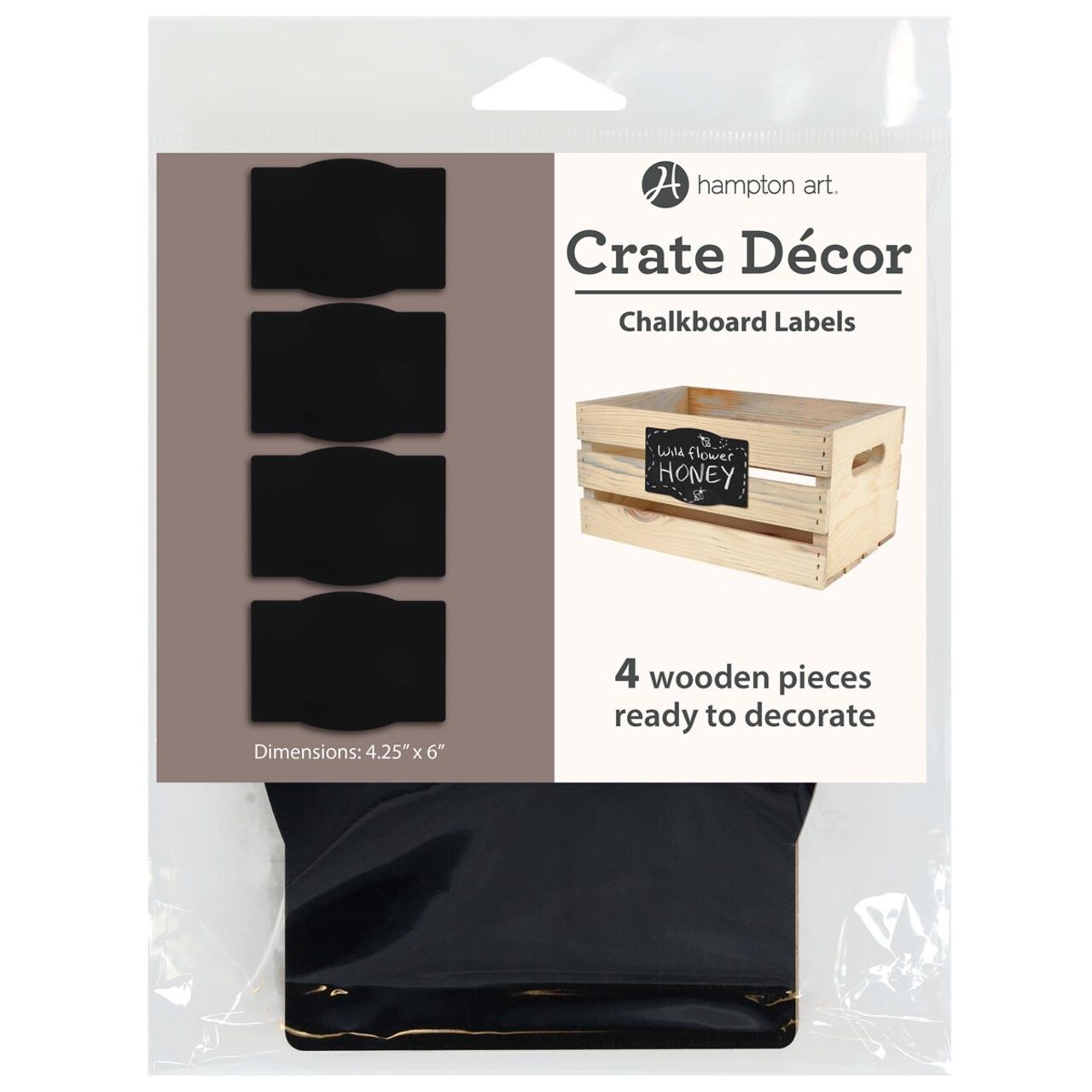 Hampton Art Crate Decor Chalkboard Labels 4Pc - Wooden Tags & Blank Wooden Signs For Crafts, Perfect Wood Sign Set With Decorative Wood Words For Crafts And Diy Projects